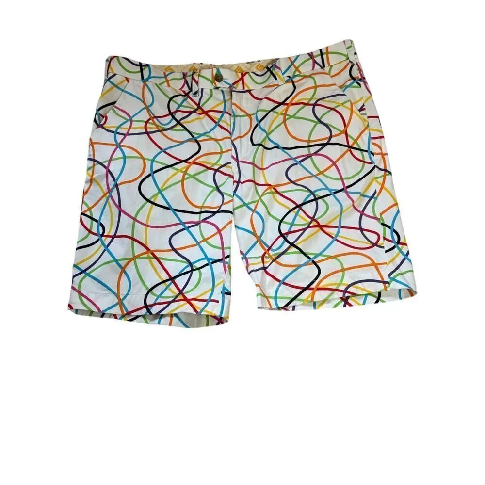 LOUDMOUTH Men's Scribblz Cotton Golf/Casual Short White/Multi-Color Size 42